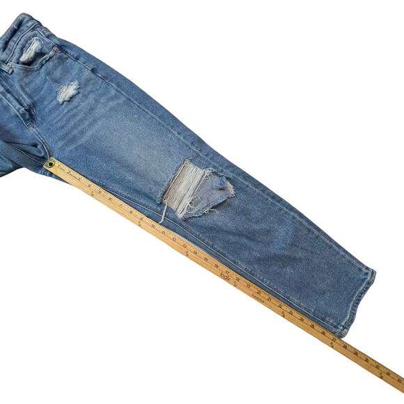 American Eagle Mom Straight Jeans Size 4 High Rise Distressed Ripped Knee - Picture 10 of 15